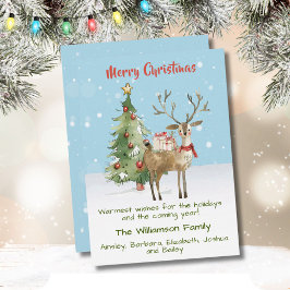 Stilvolle Whimsical Watercolor Rentier Tree Card Feiertagskarte