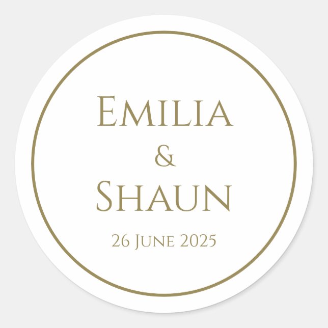 Stilvolle White and Gold Wedding Stickers (Vorderseite)