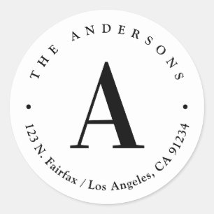 Stilvolle White & Black Monogram Rücksendeadresse Runder Aufkleber