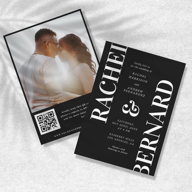 Stilvolle White & Black Typografy QR Code Wedding Einladung (Von Creator hochgeladen)