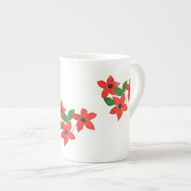 Stilvolle White Bone China Tasse Red Floral Design (Vorderseite Rechts)