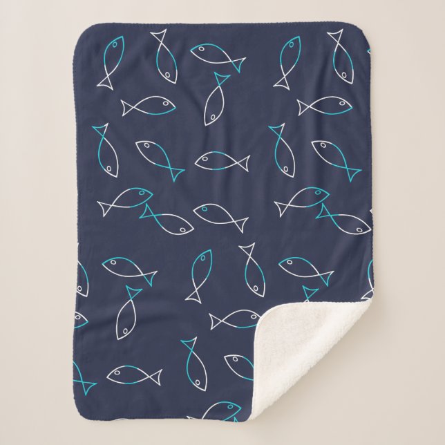 Stilvolle White Fish Pattern Sea Theme Throw Blank Sherpadecke (Vorderseite)