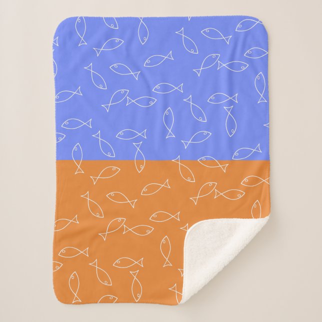 Stilvolle White Fish Pattern Sea Theme Throw Blank Sherpadecke (Vorderseite)