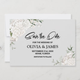 Stilvolle White Floral Wedding Save The Date