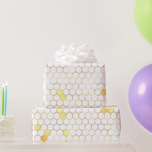 Stilvolle White Gold Honeycomb Geschenkpapier (Partygeschenke)
