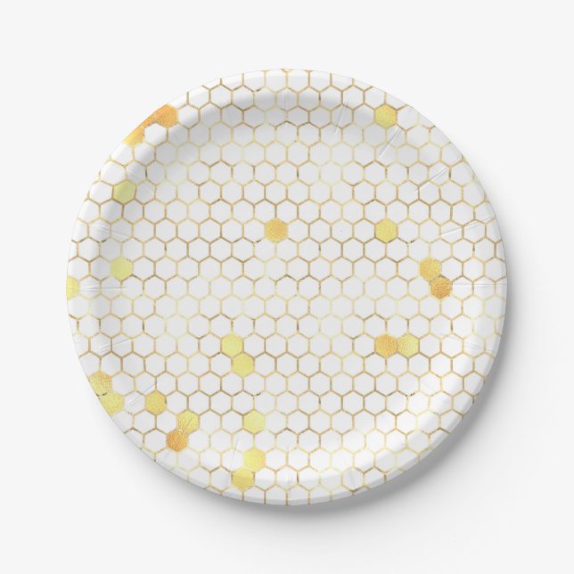 Stilvolle White Gold Honeycomb Pappteller (Vorderseite)