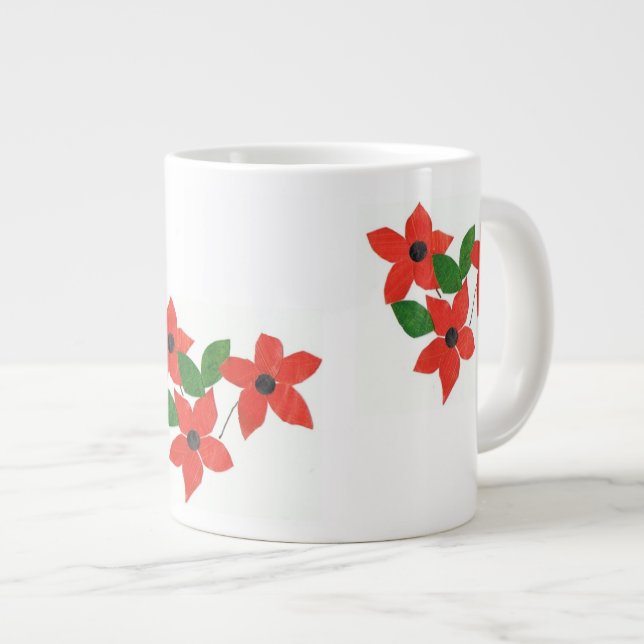 Stilvolle White Jumbo Tasse mit Roten Blume (Vorderseite Rechts)