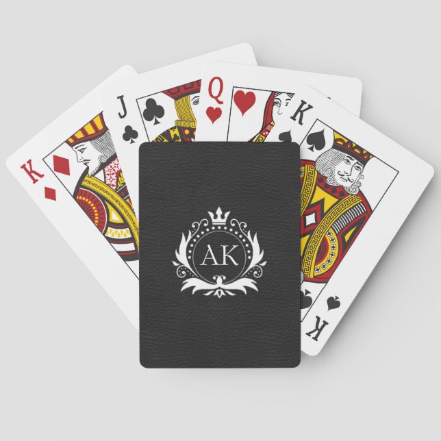 Stilvolle White Luxury Rahmen und Crown Black Leat Spielkarten (Rückseite)