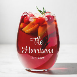 Stilvolle White Script Family Monogram Weinglas Ohne Stiel