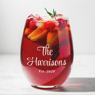 Stilvolle White Script Family Monogram Weinglas Ohne Stiel