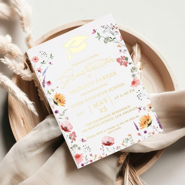 Stilvolle Wildblume Meadow Garden Abschluss Folieneinladung (Von Creator hochgeladen)