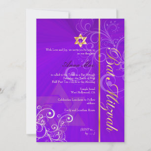 Stilvolle Wirbel Bat Mitzvah/Indigo/Gold Einladung