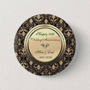 Stilvolle Wirbel Black 50. Hochzeitstag Button