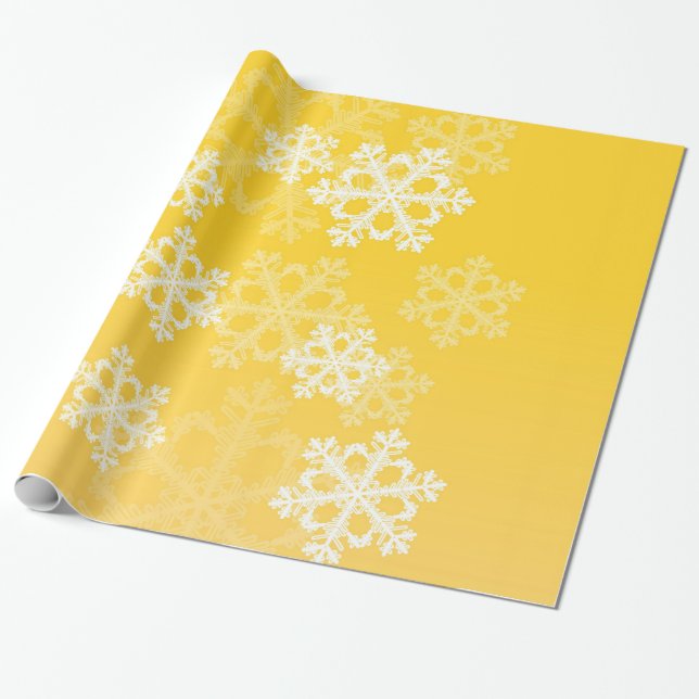 Stilvolle Yellow Snowflakes Modernes Weihnachtsmus Geschenkpapier (Ungerollt)