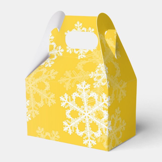 Stilvolle Yellow Snowflakes Modernes Weihnachtsmus Geschenkschachtel (Vorderseite)