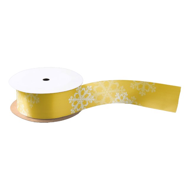 Stilvolle Yellow Snowflakes Modernes Weihnachtsmus Satinband (Spule)