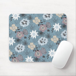 Stilvolle, zarte Blume Muster in Blau & Rose Mousepad