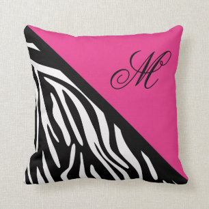 Stilvolle Zebra Print and Pink Monogram Throw Kiss Kissen
