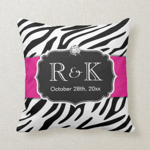 Stilvolle Zebra Print Hot Pink Hochzeiten Datum Kissen