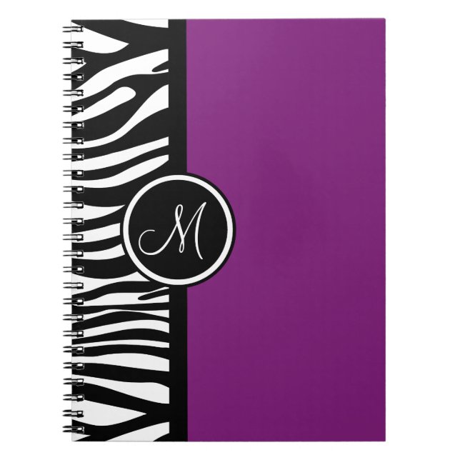 Stilvolle Zebra Print Lila Monogram Notebook Notizblock (Vorderseite)