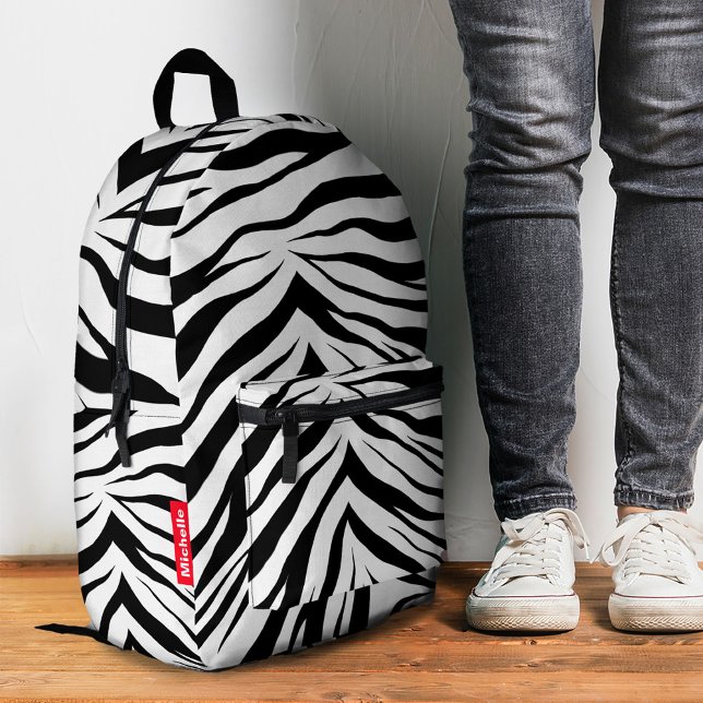 Stilvolle Zebra Streifen Schwarz-weißer Name Bedruckter Rucksack (Stylish Zebra Stripes Black White Name Printed Backpack
)