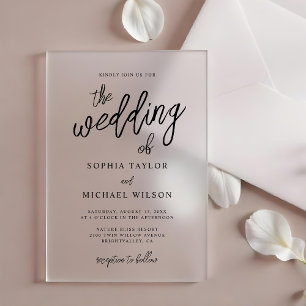 Stilvolle zeitgenössische Schwarz-weiße Hochzeit Acryleinladungen