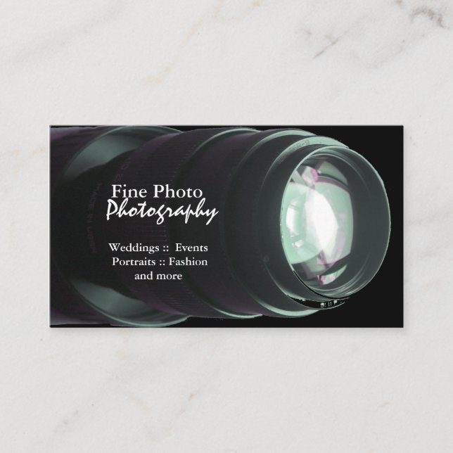 Stilvolle Zoomobjektiv-Fotograf-Visitenkarten Visitenkarte (Vorderseite)