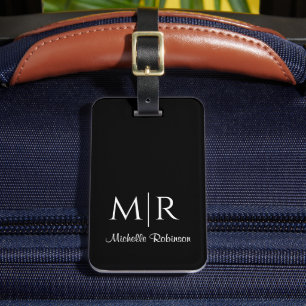 Stilvolle Zwei Monogramm Initial und Name Black Gepäckanhänger