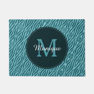 Stilvoller aquamariner Zebra-Druck mit Monogramm Fußmatte