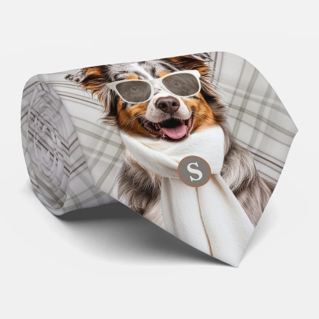 Stilvoller Australian Shepherd Hund und Karomuster Krawatte (Gerollt)