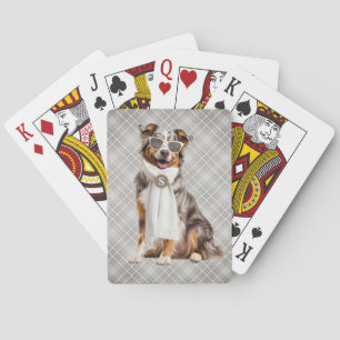 Stilvoller Australian Shepherd Hund und Karomuster Spielkarten