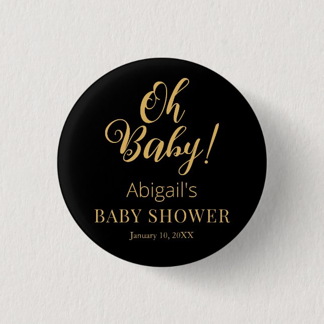 Stilvoller Baby-Shower-Button mit personalisiertem Button (Vorderseite)