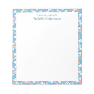 Stilvoller blauer Aquarell-Blumen-Farmhouse-Name Notizblock