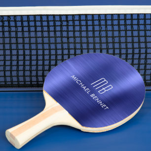 Stilvoller blauer metallischer Monogramm-Name Tischtennis Schläger