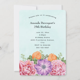 Stilvoller Blumenstrauß zum Geburtstag mit Aquarel Einladung