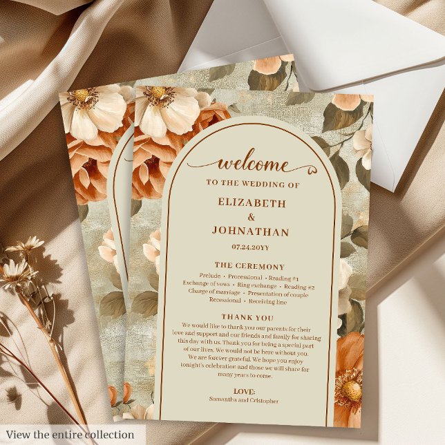 Stilvoller Boho-Rost-Ivory-Sage-Blumen-Hochzeitspl Programm (Stylish Boho Rusty Ivory Sage Floral Wedding Program)