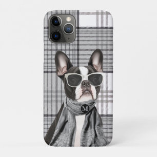 Stilvoller Boston-Terrier-Hund und kariertes Monog Case-Mate iPhone Hülle