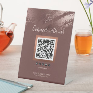 Stilvoller Bronze-Geschäfts-QR-Code Social Media Sockelschild