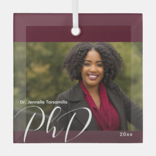 Stilvoller Burgundy Foto PhD Abschluss Ornament Aus Glas