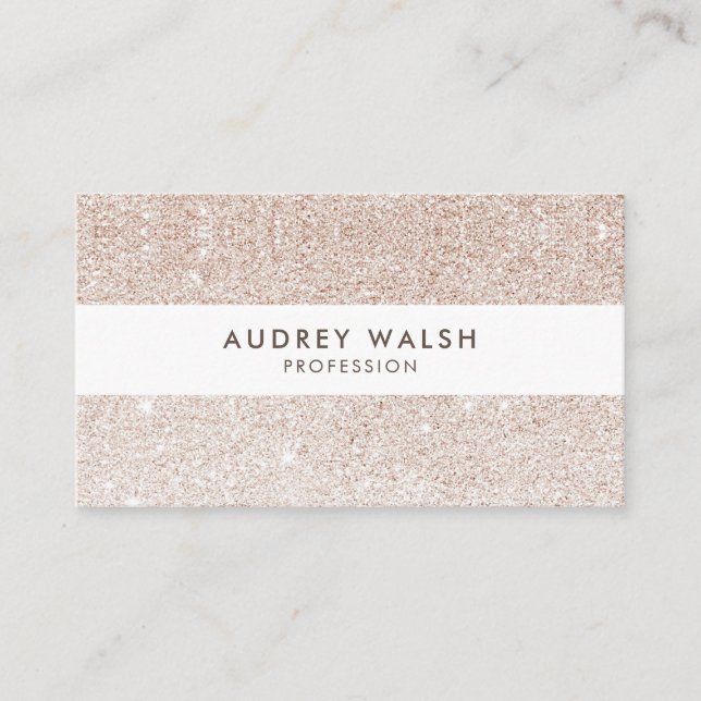 Stilvoller Champagner Rosa Glitzer Weiß Streifen Visitenkarte (Vorderseite)