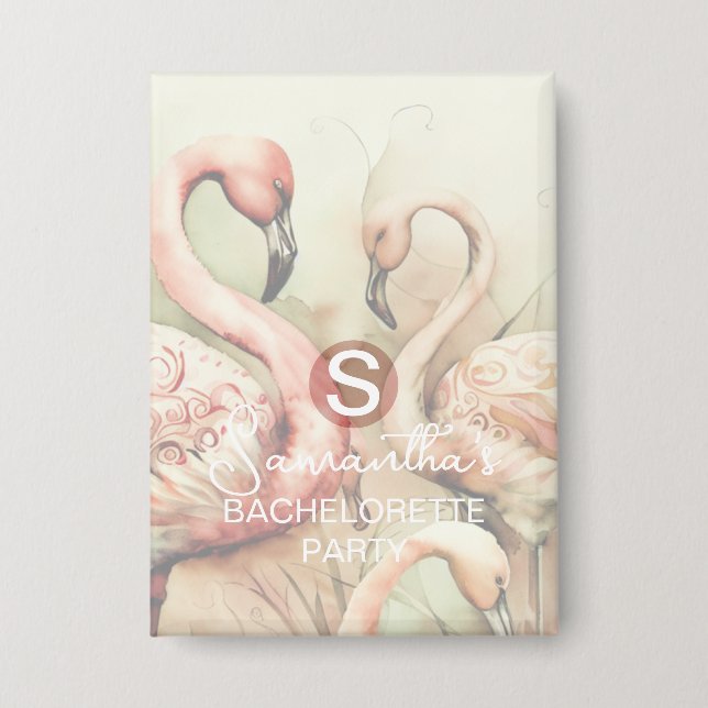 Stilvoller Chic Flamingo Monogramm personalisiert Button (Vorderseite)