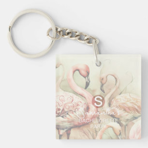Stilvoller Chic Flamingo Monogramm personalisiert Schlüsselanhänger