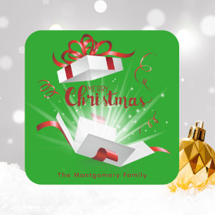 Stilvoller Chic Frohe Weihnachten Grün und Rot Quadratischer Aufkleber