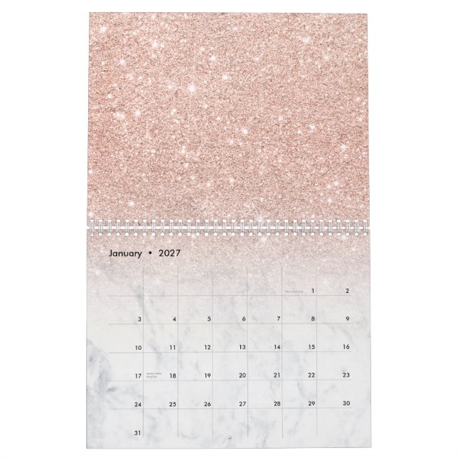 Stilvoller Chic-RosengoldGlitter ombre Weißmarmor Kalender (Jan 2027)