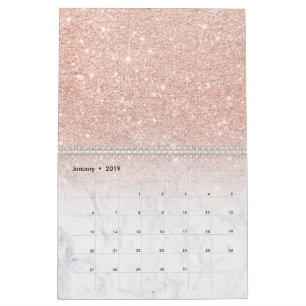 Stilvoller Chic-RosengoldGlitter ombre Weißmarmor Kalender