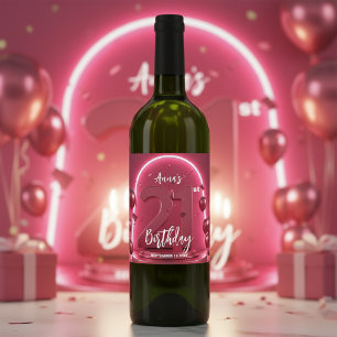 Stilvoller Chic Vibrant Pink Neonbogen 21. Geburts Weinetikett