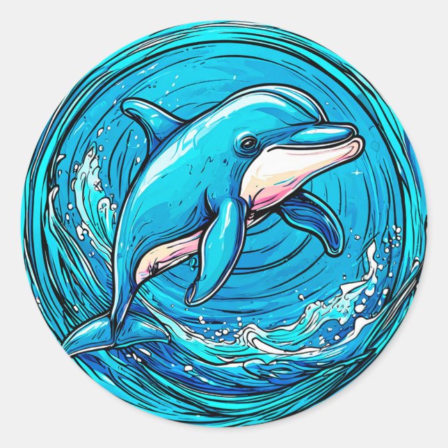 Stilvoller Delphin Runder Aufkleber (Vorderseite)