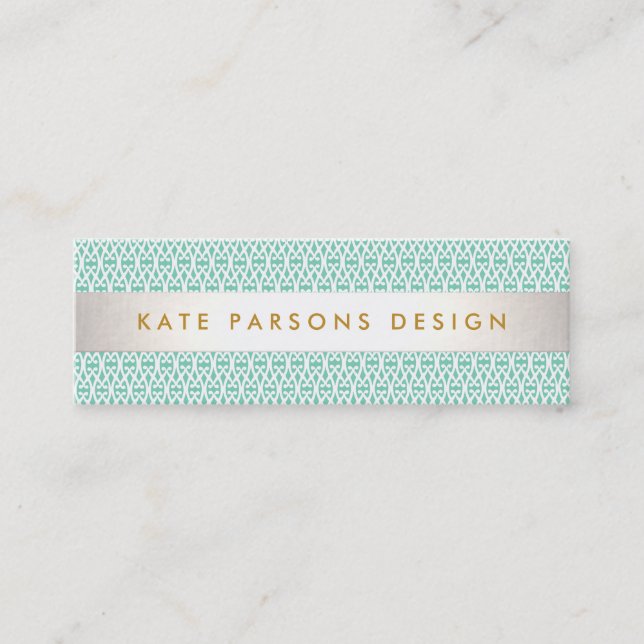 Stilvoller Designer Moderne Minze und Weiße Muster Mini Visitenkarte (Vorderseite)