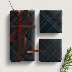 Stilvoller dunkelblauer Weihnachtskariert Feiertag Geschenkpapier Set