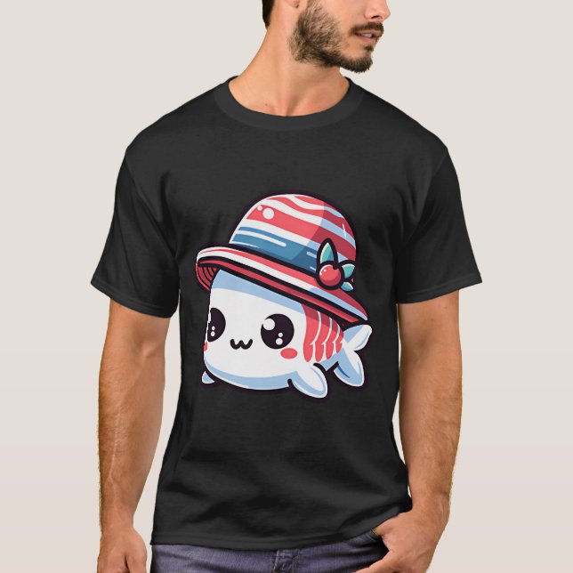 Stilvoller Fisch mit Hut T-Shirt (Vorderseite)